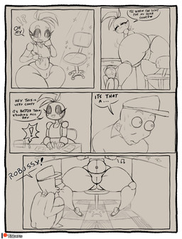 butt chair female front_view furniture innocent_expression male male/female presenting presenting_hindquarters sitting spread_legs spreading text tibbs five_nights_at_freddy's five_nights_at_freddy's_2 scottgames toy_chica_(fnaf) human humanoid mammal comic english_text hi_res