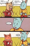 anthro duo male text ssalbulre ssalrobyul deltarune undertale undertale_(series) burgerpants nicecream_man domestic_cat felid feline felis lagomorph leporid mammal rabbit 2:3 comic korean_text