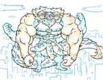 3_heads 3_penises 4_arms 4_pecs anthro big_muscles city flexing genitals growth half-erect huge_muscles looking_at_another looking_down macro male multi_arm multi_genitalia multi_head multi_limb multi_pecs multi_penis multifur muscular muscular_anthro muscular_male nude pecs penis solo spiked_tail spikes spikes_(anatomy) tail tail_tuft transformation tuft rackun european_mythology greek_mythology mythology ape canid canid_demon canine canis cerberus demon gorilla haplorhine hellhound hybrid mammal mythological_canine mythological_creature primate wolf 2020 hi_res line_art