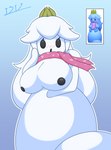 areola big_breasts black_areola blue_background blush breasts female hair huge_breasts leaf long_hair mostly_nude nipples not_furry open_mouth scarf scarf_only simple_background snow snowman solo white_body white_hair i3i2455_ivi394 mario_bros nintendo princess_peach elemental_creature humanoid mineral_fauna snow_creature absurd_res hi_res