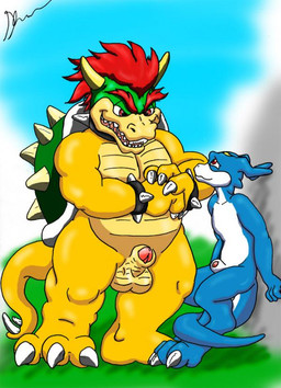 animal_genitalia anthro balls blue_skin blush bowser bully butt claws crossover digimon duo facial_markings flaccid flamedramon glenn horn humanoid_penis imminent_rape koopa male male/male mario_bros markings muscular nintendo nude penis red_eyes scalie sheath slightly_chubby spikes standing video_games

Rating: Explicit
Score: 8
User: ~flamey
Date: September 27, 2009