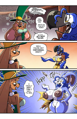 anthro antlers big_breasts blue_body blue_feathers blue_fur blue_hair breast_expansion breasts brown_body brown_fur bursting_out_of_clothing clothing dialogue duo expansion eye_bags feathers female fur genitals hair hand_on_hip hip_expansion horn huge_breasts huge_hips huge_thighs long_ears nude species_transformation speech_bubble text thick_thighs thigh_expansion torn_clothing transformation vulva wide_hips sachasketchy chai_t._(sachasketchy) reina_(sachasketchy) avian bird hybrid jackalope lagomorph mammal toucan 2026 absurd_res comic digital_media_(artwork) english_text hi_res letterbox