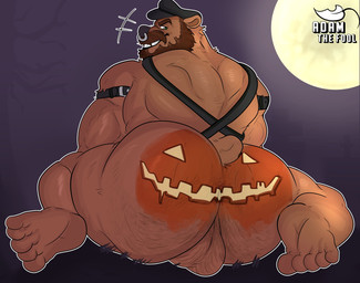 anthro armband back_muscles backsack balls barazoku bdsm bdsm_gear beard biceps big_butt big_muscles biker biker_cap black_armband black_clothing black_harness black_hat black_headwear black_leather body_hair bodypaint bondage bondage_gear bottomless bottomless_anthro bottomless_male bound brown_beard brown_body brown_eyebrows brown_facial_hair brown_fur brown_hair brown_mustache brown_sideburns butt butt_focus butt_hair clothed clothing eyebrows facial_hair facial_piercing feet foot_focus full_moon fur genitals grass green_eyes grin grinning_at_viewer hair hairy_balls harness hat headgear headwear holidays humanoid_feet inviting inviting_to_sex inviting_viewer jack-o'-lantern leather leather_armband leather_daddy leather_harness leather_hat leather_headgear leather_headwear light looking_at_viewer looking_back looking_back_at_viewer low-angle_view male manly moon mooning moonlight muir_cap muscular muscular_anthro muscular_arms muscular_male muscular_thighs mustache night nose_piercing nose_ring offering_sex offering_to_viewer outside painted_butt piercing plant plantigrade presenting presenting_body presenting_hindquarters pumpkin_butt rear_view ring_piercing showing_off_muscles sideburns sitting sitting_on_ground smile smiling_at_viewer smirk smirking_at_viewer solo tail thick_arms thick_eyebrows thick_thighs tree adamthefool halloween mastertrucker bear mammal ursine hi_res