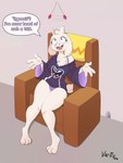 anthro blue_eyes body_fur crystal delta_rune_(emblem) female furniture horn hypnosis mind_control simple_background sofa solo speech_bubble symbol text trick vartivnia undertale undertale_(series) toriel bovid caprine goat mammal monster 3:4 absurd_res comic english_text hi_res