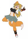 anthro blonde_hair bottomwear bracelet breasts brown_eyes clothing female footwear fur hair jacket jewelry multicolored_body multicolored_fur navel open_mouth orange_body orange_fur shoes skirt solo topwear two_tone_body two_tone_fur xxsparcoxx michelle_(xxsparcoxx) canid canine fox mammal 2015 digital_media_(artwork) flat_colors hi_res