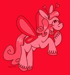 antennae_(anatomy) blush curled_mane curled_tail dot_eyes eyelashes female feral fur heart_antennae hooves insect_wings legs_up lepidopteran_wings long_tail looking_up mane open_mouth open_smile pink_body pink_fur pink_hooves pink_mane pink_tail quadruped raised_hoof red_background red_mouth red_wings simple_background smile solo tail unguligrade wings greengrizz lovebug_(greengrizz) arthropod butterfly equid equine horse hybrid insect lepidopteran mammal 2022 artist_name colored digital_drawing_(artwork) digital_media_(artwork) flat_colors hi_res