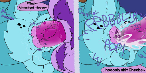 anal anal_hair anal_penetration anus balls black_spots blue_body blue_fur bodily_fluids brown_body brown_fur cum cum_fart cum_in_ass cum_inside fart farting_on_penis fur gaping gaping_anus genital_fluids genitals male male/male onomatopoeia penetration penile penile_penetration penis penis_in_ass profanity pubes purple_body purple_fur sound_effects spiked_penis spikes spikes_(anatomy) spots text chibitay chibi_(chibitay) crystal_(chibitay) domestic_cat felid feline felis mammal translynx 2:1 absurd_res english_text hi_res