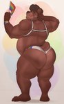 anthro big_butt black_hair brown_body brown_fur butt clothing fur hair harness heart_symbol huge_butt lgbt_pride male pride_color_background pride_color_clothing pride_color_flag pride_colors simple_background solo gabgbb gab_(gabgbb) bear mammal absurd_res hi_res