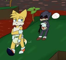 anthro biped diaper duo embarrassed feces laugh laughing_at_another male male_anthro pooping sagging_diaper soiled_diaper soiling soiling_diaper unclean_diaper used_diaper using_diaper srcfur creepypasta sega sonic_the_hedgehog_(series) kolossos miles_prower sonic_the_hedgehog canid canine eulipotyphlan fox hedgehog mammal digital_drawing_(artwork) digital_media_(artwork) hi_res signature
