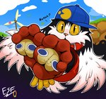 4_toes anthro bandai_namco black_body black_fur bottomwear clothed clothing electricsnowfox feet feet_up foot_focus footwear fur hat headgear headwear hi_res humanoid_feet hybrid klonoa klonoa_(series) looking_at_viewer male plantigrade shorts socks solo toes white_body white_fur