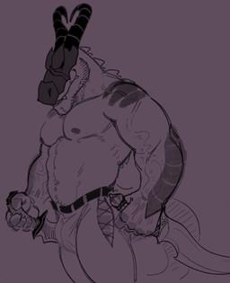 2_horns anthro armor belt belt_buckle body_hair bottomwear buckle clothed clothing dagger facial_hair hair happy_trail headgear headwear helmet holding_object holding_weapon horn male melee_weapon muscular muscular_anthro muscular_male nipples pants scales simple_background smile solo standing tail teeth teeth_showing topless topless_anthro topless_male vein veiny_arms veiny_muscles weapon xeoniios mythology ryzz_(xeoniios) dragon mammal mythological_creature mythological_scalie reptile scalie 2023 alternate_version_at_source hi_res monochrome sketch