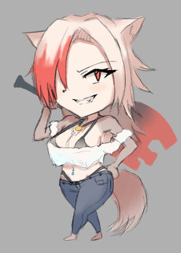 anthro axe big_breasts black_clothing black_thong black_underwear bottomwear bra breasts brown_body brown_fur brown_tail clothing denim denim_bottomwear denim_clothing female fur grey_background hair jeans jewelry long_hair looking_at_viewer multicolored_body multicolored_fur multicolored_hair multicolored_tail navel navel_piercing necklace panties pants piercing red_eyes red_hair simple_background smile solo tail tan_body tan_ears tan_fur tan_hair tan_inner_ear tan_tail teeth thong topwear underwear aspara fan_character weather_(aspara) canid canine mammal 2023 digital_drawing_(artwork) digital_media_(artwork) hi_res