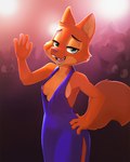 2022 4:5 ajin anthro blue_clothing blue_dress breasts canid canine clothed clothed_anthro clothed_female clothing diane_foxington dreamworks dress dress_only eyebrow_piercing eyebrow_stud facial_piercing female flashing fox fur green_eyes hi_res inner_ear_fluff looking_at_viewer mammal nipple_slip nipples orange_body orange_fur piercing pink_nose slit_dress solo the_bad_guys tuft wardrobe_malfunction