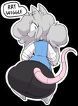 anthro arm_tuft big_butt biped black_bottomwear black_clothing black_skirt black_text blue_clothing blue_topwear blue_vest bottomwear butt butt_focus clothed clothing ear_piercing ear_ring elbow_tuft eyebrow_through_hair eyebrows eyelashes feet female fluffy fluffy_hair fur furgonomics grey_body grey_ears grey_fur grey_hair grey_tuft hair head_turned looking_at_viewer open_mouth open_smile outline piercing pink_tail pointy_ears ponytail prick_ears rear_view ring_piercing shaking_hips shirt simple_background skirt small_feet smile solo speech_bubble tail tail_through_skirt text topwear translucent translucent_hair transparent_background tuft vest white_clothing white_outline white_shirt white_topwear maddeku third-party_edit elisa_(maddeku) fancy_rat mammal murid murine rat rodent 2024 alpha_channel alternate_version_at_source colored cropped english_text full-length_portrait hi_res portrait