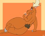 anthro antlers big_butt brown_body brown_fur butt butt_focus chest_tuft feet female fingers fur hooved_fingers hooved_toes hooves horn looking_at_viewer lying nude on_side overweight rear_view slightly_chubby smile solo tail text thick_thighs tuft ratify cartoon_network johnny_bravo_(series) becky_(johnny_bravo) deer mammal moose new_world_deer absurd_res digital_media_(artwork) hi_res