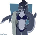 anthro blue_eyes breasts clothing female looking_at_viewer panties shark_tail solo towel underwear hardenonn fish marine shark hi_res