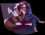 anthro big_breasts breasts chair cleavage clothed clothing cockpit copyright_symbol crossgender digitigrade feet female fur furniture futuristic gun handgun pistol ranged_weapon rocket solo symbol weapon konomofu guardians_of_the_galaxy marvel the_avengers rocket_raccoon mammal procyonid raccoon alpha_channel hi_res