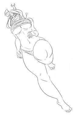 barefoot big_breasts breasts clothed clothing eyewear feet female glasses hair horn long_hair not_furry simple_background skimpy solo toes under_boob squidapple homestuck ms_paint_adventures vriska_serket alien alien_humanoid horned_humanoid humanoid troll_(homestuck) monochrome source_request