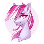 ears_up eyeshadow female feral fur hair looking_away makeup pink_hair simple_background smile solo sparkles sparkling_hair white_body white_fur buvanybu friendship_is_magic hasbro my_little_pony sugar_moonlight_(mlp) equid equine horse mammal pony 1:1 bust_portrait hi_res portrait