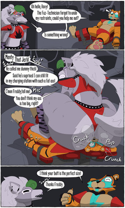 angry anthro big_butt black_text bodily_fluids body_worship butt butt_smother butt_sniffing butt_worship clothing crying dialogue duo facesitting female fur greeting grey_body grey_fur hair humor long_hair machine male male/female musk orange_body orange_fur panties red_clothing red_panties red_underwear restrained restraints sitting_on_another smelly_butt smothering sniffing speech_bubble sweat sweaty_butt tears text underwear white_hair crocuta_county five_nights_at_freddy's five_nights_at_freddy's:_security_breach scottgames steel_wool_studios glamrock_freddy roxanne_wolf animatronic bear canid canine canis mammal robot wolf absurd_res comic english_text hi_res