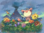 ambiguous_gender cloud detailed_background feral flower grass plant rock smile smoke solo volcano sen63 nintendo pokemon generation_3_pokemon pokemon_(species) skitty 2020