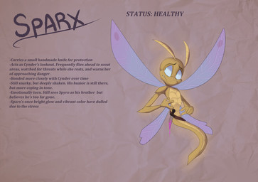 anthro belt description knife male semi-anthro simple_background solo tail text wings worried_face yellow_body plaguedogs123 arthropod dragonfly insect 2025 digital_drawing_(artwork) digital_media_(artwork) english_text hi_res model_sheet
