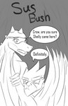 anthro avian beak bird brawl_stars buzz_(brawl_stars) comic corvid corvus_(genus) crow crow_(brawl_stars) dialogue dinosaur duo english_text grass_field grey_background greyscale hi_res male male/male monochrome nielon_saberton oscine passerine prehistoric_species reptile scalie simple_background speech_bubble supercell_(company) text