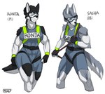 anthro duo female harness gasmaskfox ronja_(gasmaskfox) sasha_(gasmaskfox) canid canine canis domestic_dog elkhound jamthund mammal spitz absurd_res hi_res