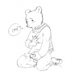 balls bodily_fluids cum erection genital_fluids genitals humanoid_genitalia humanoid_penis kneeling male masturbation penile penile_masturbation penis scarf solo unknown_artist rupert_bear rupert_bear_(character) bear mammal black_and_white monochrome sketch