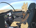 aircraft airplane anthro big_ears black_nose clothing cockpit female fluffy fluffy_tail gloves handwear happy inside_airplane jet jumpsuit pilot smile solo straps_across_chest tail vehicle whiskers tigerinspace matthews(razumi) canid canine fennec_fox fox mammal true_fox absurd_res hi_res