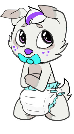 ambiguous_gender anthro clothed clothing diaper diaper_only dipstick_ears ear_markings fur hair looking_at_viewer multicolored_ears pacifier simple_background sitting solo tail topless wearing_diaper young young_anthro monsterbunny canid canine mammal 2014 archived_source digital_drawing_(artwork) digital_media_(artwork)