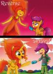 2015 adventure_time alternate_species cartoon_network clothing crossover duo equid equine feathered_wings feathers female flame_princess friendship_is_magic handwear hasbro hi_res horn human mammal multiple_styles my_little_pony mythological_creature mythological_equine mythology on_model oven_mitts pegasus ponification scootaloo_(eg) scootaloo_(mlp) style_crossover style_emulation style_swap text the-butcher-x url winged_unicorn wings