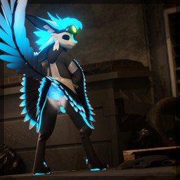 alley anthro bodily_fluids bottomless clothed clothing dumpster eyewear eyewear_on_head feathers genital_fluids genitals glowing goggles goggles_on_head grin grinning_at_viewer holding_penis looking_at_viewer looking_back male peeing penis smile smiling_at_viewer solo standing tapering_penis underfluffies urine locoroo kodai_(locoroo) avali avian 1:1 3d_(artwork) absurd_res blender_(artwork) digital_media_(artwork) hi_res