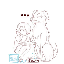 bowl clothed clothing container duo ear_piercing ear_ring feral humor imminent_sex joke male pet_bowl piercing ring_piercing lechugansfw viagra ronan_(lechugansfw) tristan_(lechugansfw) canid canine canis domestic_dog human mammal 1:1 hi_res