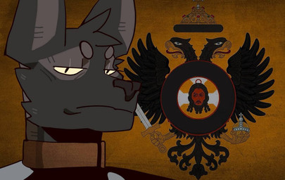 2_heads anthro christian_symbol crown dark_body dark_fur detailed_background ears_up flag fur headgear holy_russian_empire looking_at_viewer male multi_head regalia religion religious_symbol royalty russian_flag simple_background solo stern_look symbol yellow_background 000atanerriaper000 christianity orthodox_christianity the_new_order:last_days_of_europe jesus_christ max_damage_(furry) sergey_taboritsky accipitrid accipitriform avian bird canid canine canis eagle mammal wolf meme