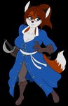 2020 absurd_res action_pose alpha_channel anthro asami_hokuto blue_eyes canid canine clothed clothing digital_media_(artwork) female fox fur hi_res holding_object holding_weapon mammal melee_weapon pose red_body red_fox red_fur skidd solo swashbuckler sword tail true_fox weapon