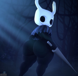 big_butt black_body black_skin bleak_ambiance bottom_heavy butt cloak clothing femboy fog forest forest_background holding_object holding_weapon looking_back male melee_weapon nature nature_background plant short_male shortstack solo standing sword thick_thighs tree weapon armada_(artist) garry's_mod hollow_knight_(franchise) team_cherry the_knight_(hollow_knight) arthropod humanoid insect vessel_(species) 3d_(artwork) digital_media_(artwork)