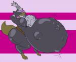 4_fingers anthro anthro_pred belly big_belly breasts clothed clothing female female_pred fingers gremlin_(spiral_knights) grey_havens hair hoodah huge_belly hyper hyper_belly solo spiral_knights standing teeth vore