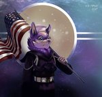 american_flag anthro belt blue_eyes canton clothed clothing detailed_background eyebrows flag flag_(object) flag_on_shoulder fully_clothed fur holding_flag holding_object inner_ear_fluff male navy navy_hat navy_uniform object_on_shoulder purple_body purple_fur purple_nose solo text tuft united_states_of_america thepimpartist u.s._navy canid canine fox mammal 2017 english_text traditional_media_(artwork)