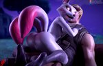 2020 3d_(artwork) anthro breasts butt canid canine clothing digital_media_(artwork) duo epic_games female flat_chested fortnite fox fur genitals gloves glowing glowing_eyes hair handwear human john_jones_(fortnite) kitsune_(fortnite) male mammal nails nipples nude pink_eyes pussy ssurface3d tongue tongue_out white_body white_fur