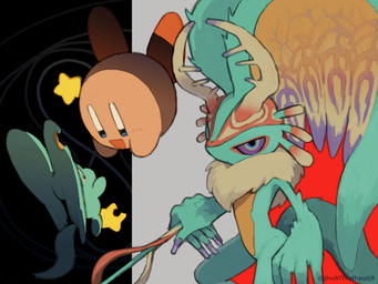 abstract_background ambiguous_gender anniversary antares_(kirby_and_the_forgotten_land) anthro antlers big_ears biped bipedal_feral blue_eyes blush blush_lines blush_stickers chest_tuft colored_nails countershade_torso countershading digitigrade feral fingernails fluffy fluffy_tail fur group happy head_wings holding_melee_weapon holding_object holding_polearm holding_weapon horn huge_wings looking_at_viewer melee_weapon mouthless multicolored_body multicolored_eyes multicolored_fur nails neck_tuft notched_ear open_mouth open_smile orange_body orange_fur pink_body pink_eyes polearm pupils purple_fingernails purple_nails purple_sclera red_body semi-anthro smile star_polygon tail tan_body tan_fur teal_body teal_eyes teal_fur text trio tuft unusual_wing_placement weapon wings jhu87fxsfhpplj9 kirby_(series) kirby_and_the_forgotten_land nintendo elfilin fecto_elfilis kirby alien chinchilla chinchillid mammal rodent starling_(kirby) waddling_head 2026 4:3 artist_name digital_drawing_(artwork) digital_media_(artwork) japanese_description male_(lore)