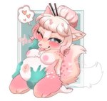 accessory anthro belly belly_rub big_belly blep blush breasts cherry_blossom chest_tuft chibi claws cream_hair dialogue disembodied_hand emoticon female flower ghost_hand hair hair_accessory hair_bun hair_sticks hand_on_belly hand_on_cheek heart_symbol inner_ear_fluff kneeling markings multicolored_tail navel nipples one_eye_closed outie_navel pawpads pink_nipples pink_nose plant pregnant prunus_(flower) solo spots spotted_markings tail thinning_fur_on_belly tongue tongue_out tuft wink eskyann sasha_valiski canid canine fox fox_spirit mammal 2024 hi_res