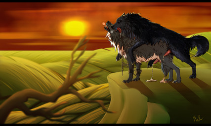 animal_genitalia animal_penis black_bars canine_genitalia canine_penis duo feral feral_on_feral genitals grass knot male male/male penis plant sun sunset tongue tree marmenuar canid canine canis mammal wolf 5:3 hi_res letterbox