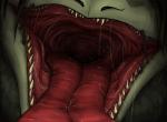 bodily_fluids close-up fangs gaping_mouth green_body green_skin mouth_shot nightmare_fuel open_mouth saliva sharp_teeth solo teeth throat tongue tongue_out themirth mythology mirth_spindle dragon mythological_creature mythological_scalie scalie