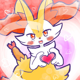 ambiguous_anthro ambiguous_gender anthro biped cute_fangs dipstick_tail fangs food front_view gesture heart_gesture heart_symbol looking_at_viewer markings object_in_tail open_mouth open_smile shrimp_(food) simple_background smile solo standing tail tail_markings teeth thick_outline annyui0611 nintendo pokemon braixen canid generation_6_pokemon mammal pokemon_(species) 1:1 2024 half-length_portrait hi_res japanese_description portrait translated_description