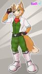 anthro clothed clothing gloves green_eyes handwear looking_at_viewer male smile solo bashbl-ux nintendo star_fox fox_mccloud canid canine fox mammal absurd_res hi_res