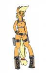 anthro anthrofied belt biped blonde_hair boots breasts clothing female fingerless_gloves footwear freckles genitals gloves green_eyes gun hair handgun handwear holster humanoid_genitalia humanoid_pussy navel nipples nude pistol pussy ranged_weapon shoes shoulder_holster simple_background solo standing tongue tongue_out weapon white_background frumplechuck friendship_is_magic hasbro my_little_pony applejack_(mlp) earth_pony equid equine horse mammal pony 2013 hi_res