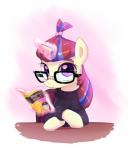 book clothing eyewear female glasses horn levitation magic solo sweater topwear frankier77 friendship_is_magic hasbro my_little_pony mythology moondancer_(mlp) equid equine mammal mythological_creature mythological_equine unicorn 2015 half-length_portrait portrait