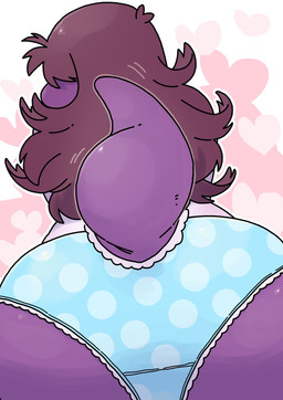 anthro big_butt bottomwear brown_hair butt butt_focus clothing female frilly frilly_clothing frilly_panties frilly_underwear furgonomic_bottomwear furgonomics hair heart_symbol panties polka_dot_panties purple_body rear_view solo tail tail_motion topwear underwear white_clothing white_topwear underchikichan deltarune undertale_(series) susie_(deltarune) scalie hi_res