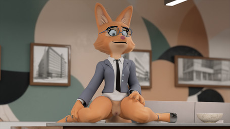 accessory anthro bottomless business_suit chair clothed clothing eyebrow_piercing eyelashes eyewear facial_piercing female footwear furniture genitals glasses grey_clothing grey_suit high_heels looking_at_viewer necktie office office_chair office_clothing office_lady piercing ring shoes sitting smile smiling_at_viewer solo suit tail vulva wariza wearing_glasses white_dress_shirt unknown_artist dreamworks the_bad_guys diane_foxington canid canine fox mammal 16:9 3d_(artwork) digital_media_(artwork) hi_res widescreen